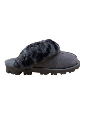 UGG Women’s Gray Suede Fur-Lined Warm Luxe Comfort Slip-On Slippers Size 8